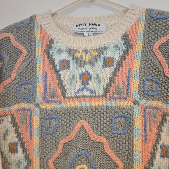 VTG Kitty Hawk Vivian Wang 80s 90s Oversized Wool Blend Chunky Geo Crewneck - S - Picture 3 of 7